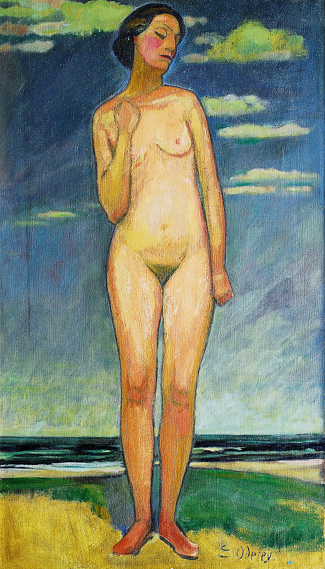 A female nude at the ocean