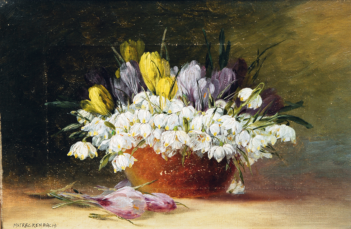 A still life with lilies of the valley and crocus