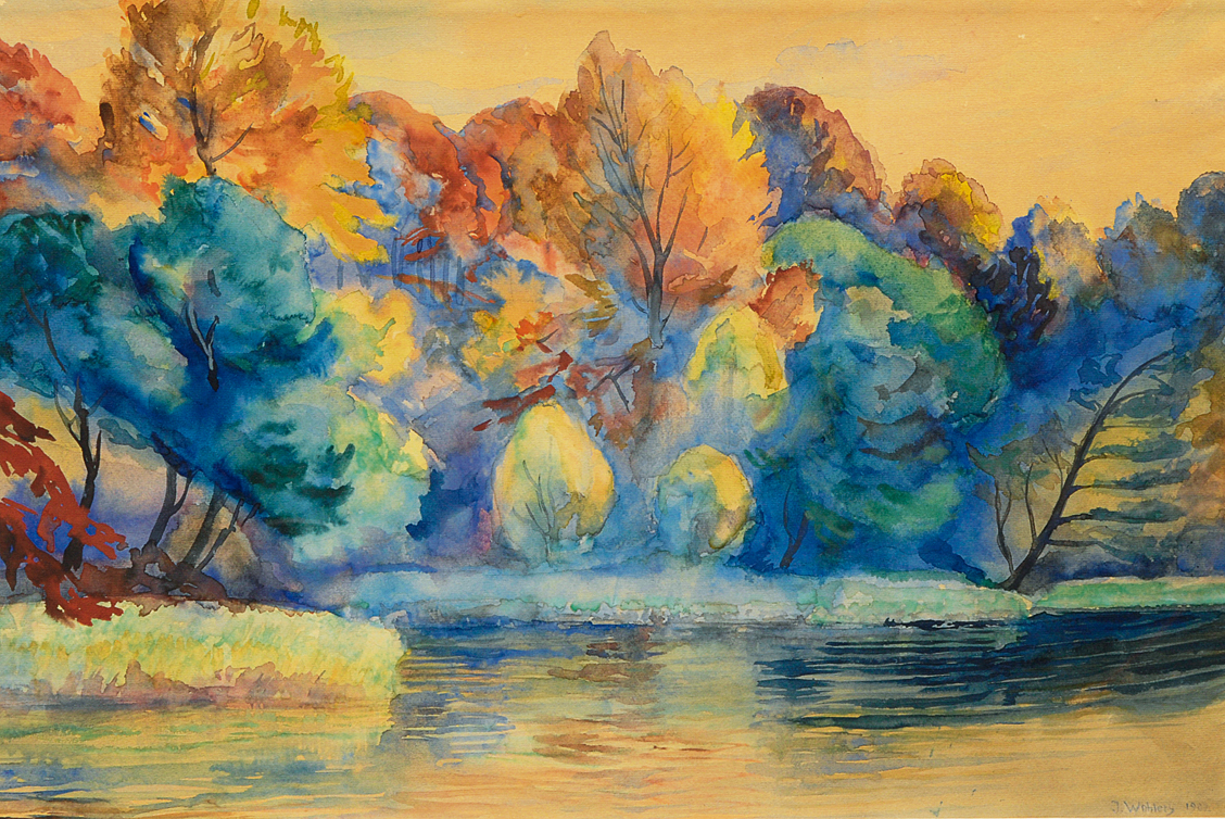 An autumn landscape at the shore of the Alster
