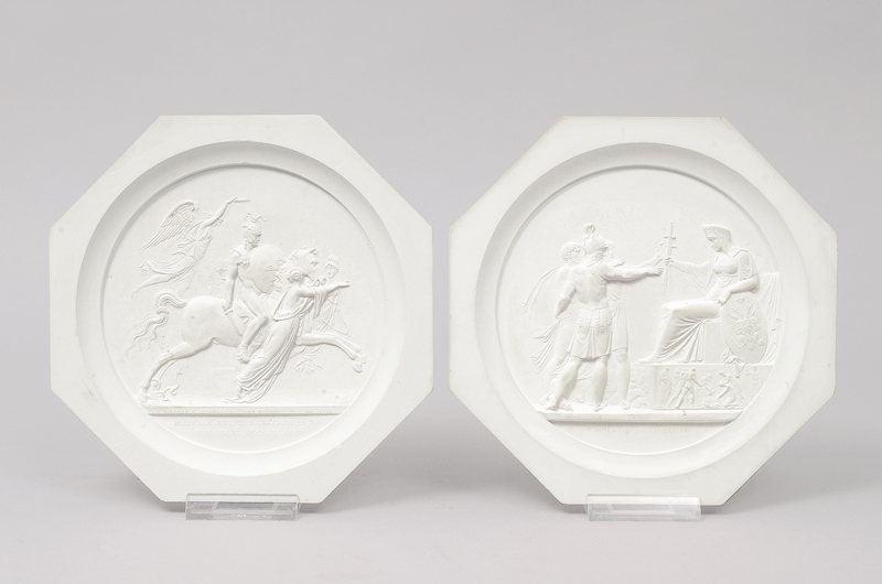 A pair of plaques 'Victory of tsar Alexander' and 'Militia'