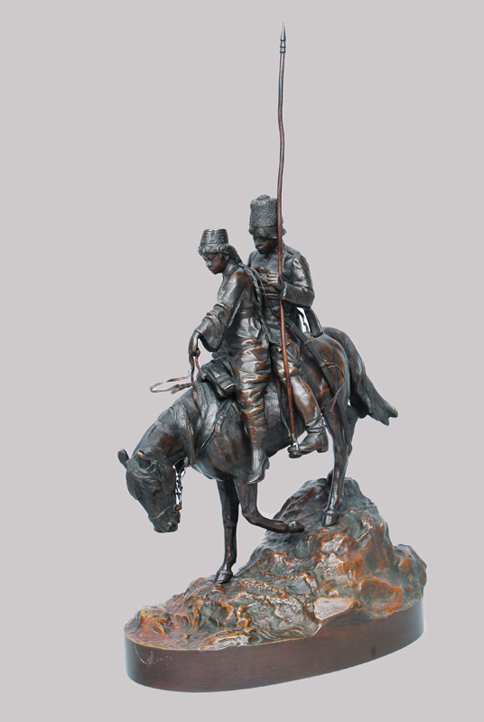 Russische Bronze-Figur 'Kosaken-Pärchen zu Pferd'