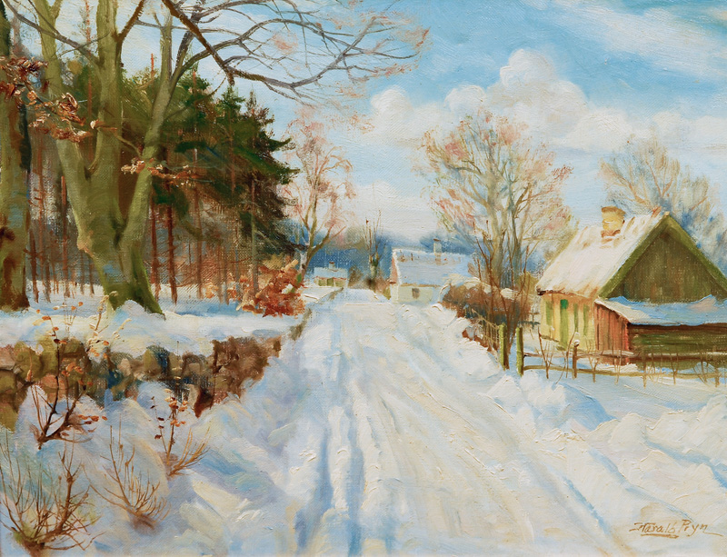 Winter landscape with farmhouses