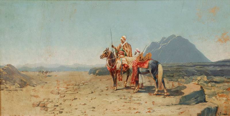 Arabs on horseback in the desert