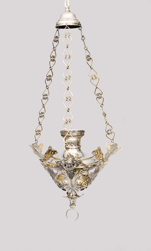A very rare silver ceiling light with rich ornaments