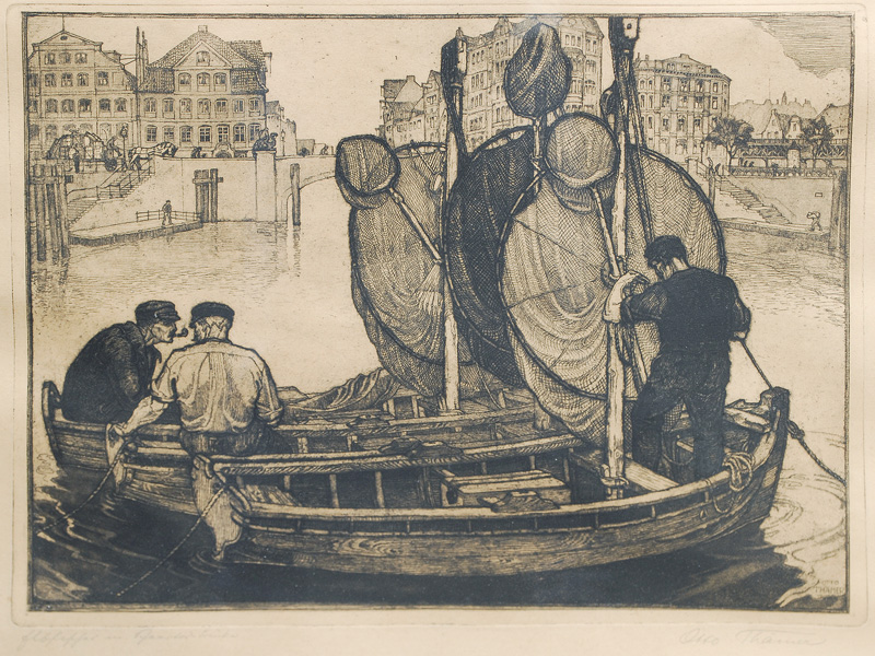 Fishermen in front of the Schaartor bridge in Hamburg