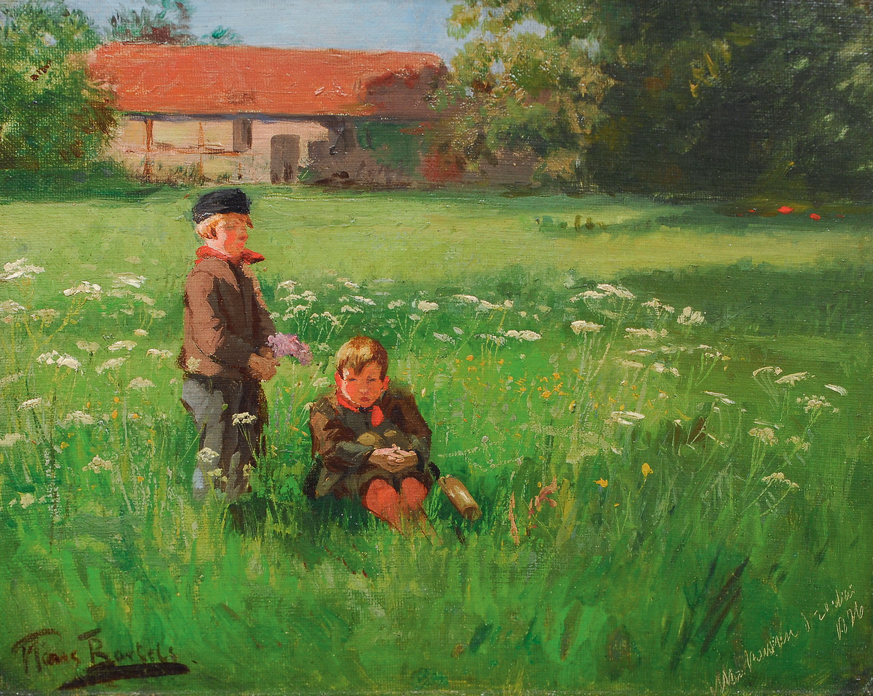 Children on a hayfield