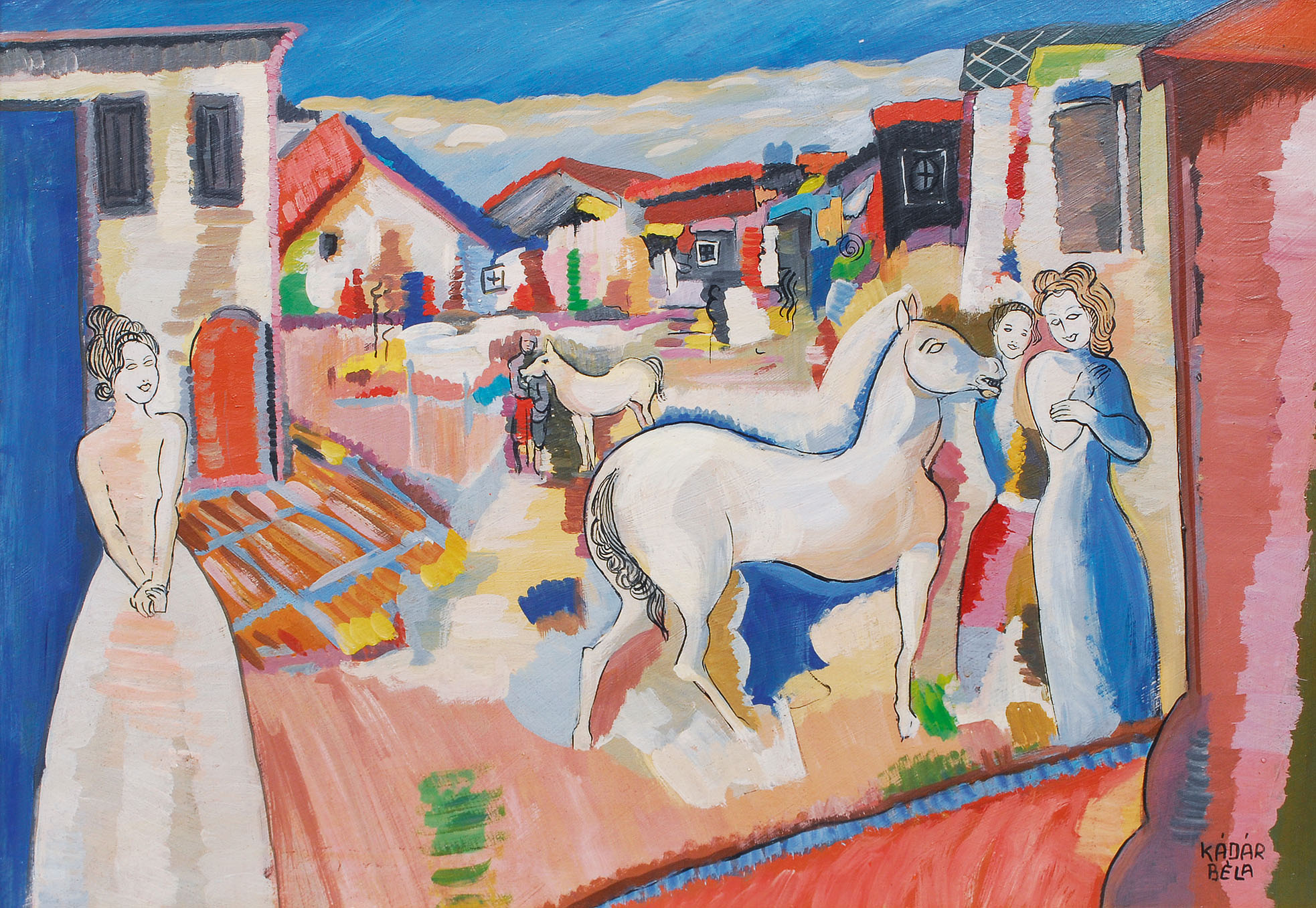 Béla Kádár - Young people in a village Young people in a village