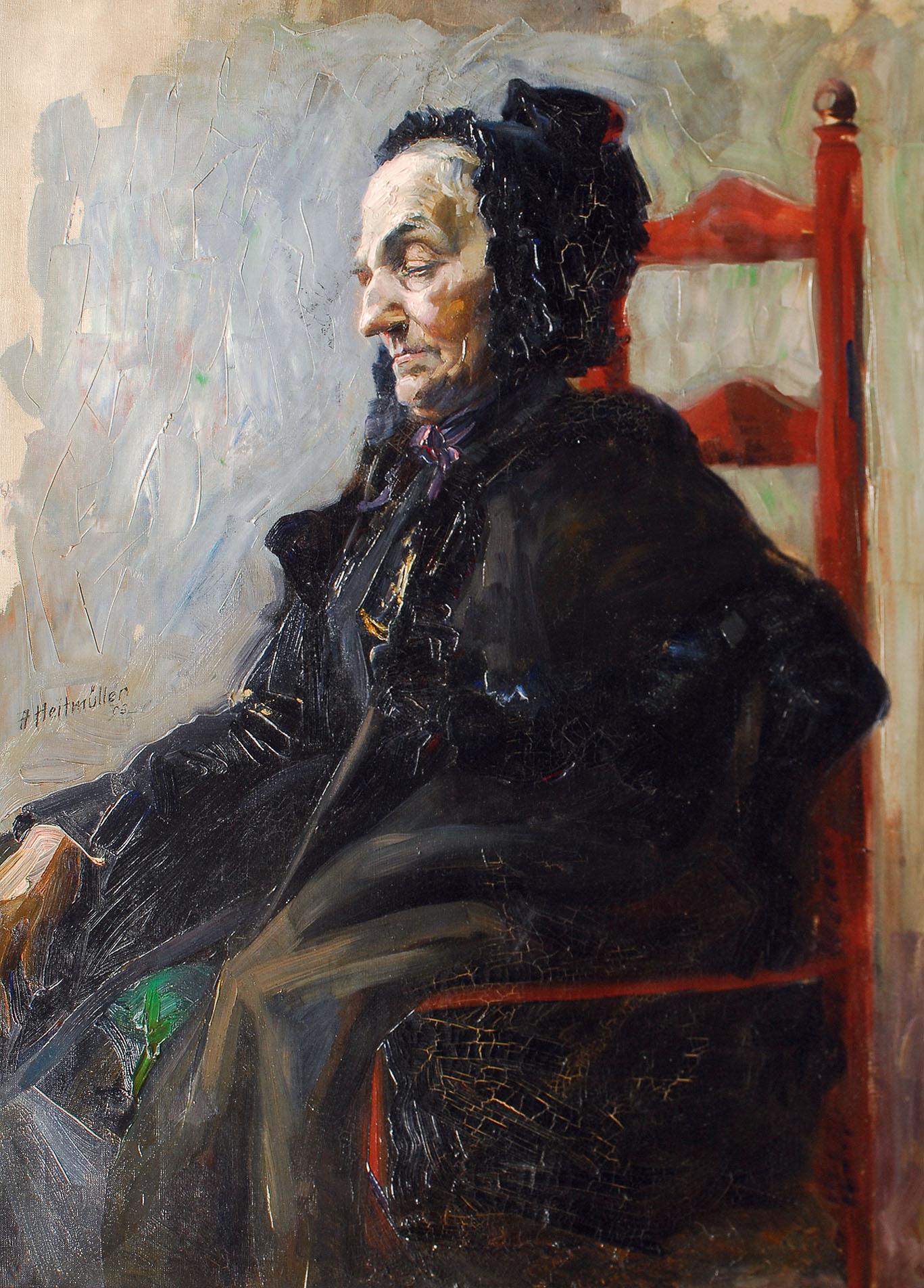 Woman sitting in a red chair