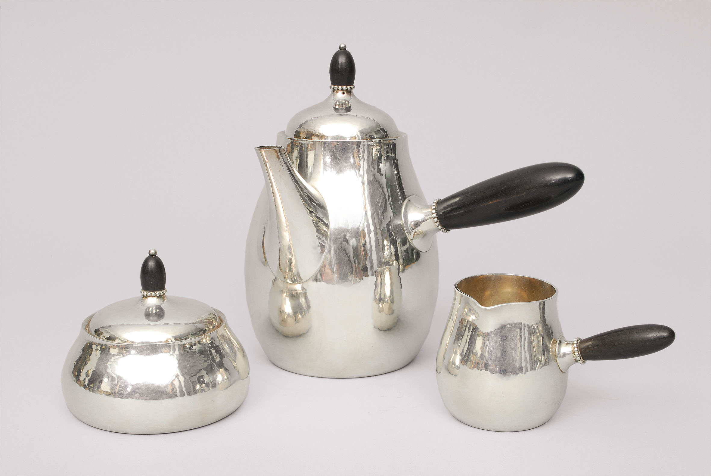 A chocolatière with small can and sugar bowl