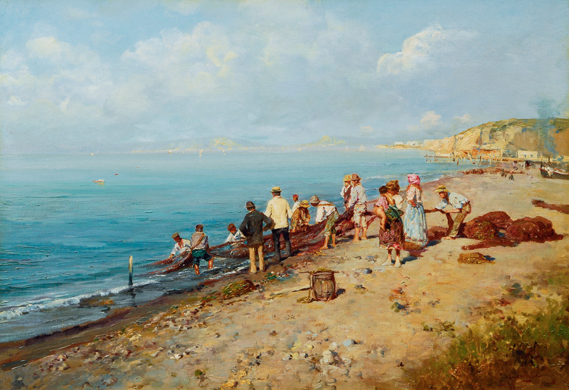 Giuseppe Giardiello - Walkers and Fishermen at the Coast of Amalfi Walkers and Fishermen at the Coast of Amalfi