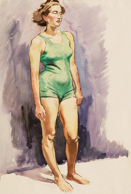 A woman in a green swimsuit
