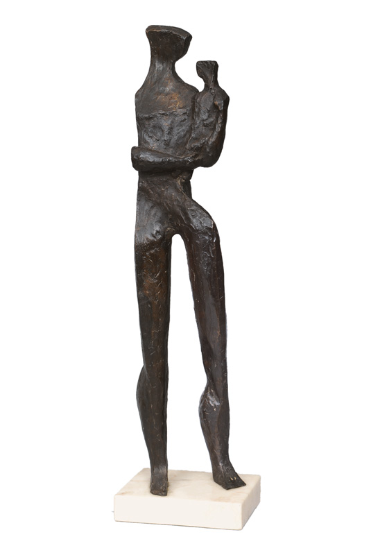 A large modern bronze figure 'Mother with child'