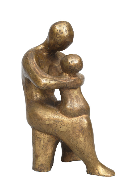A bronze figure 'Mother with child'