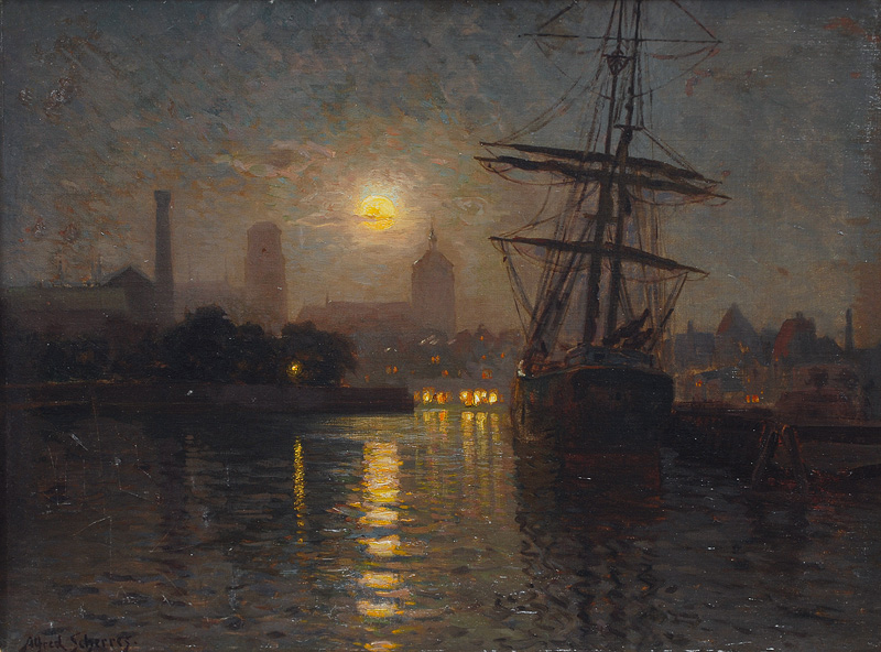 The Harbour of Danzig at Fullmoon