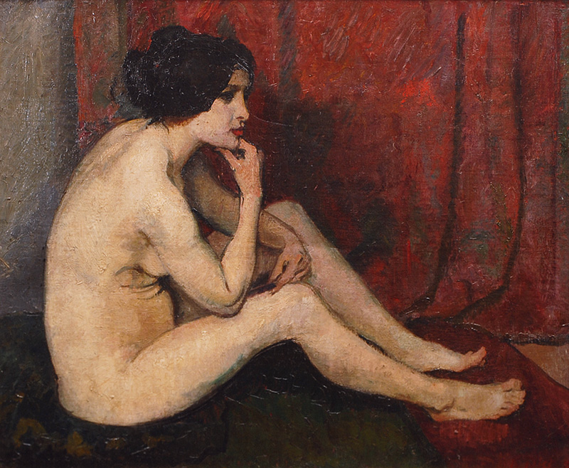 Nude in front of a Velvet Curtain