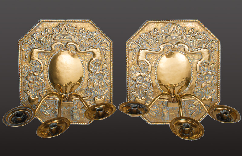 A pair of sconces each with 3 candlesticks in the style of Baroque