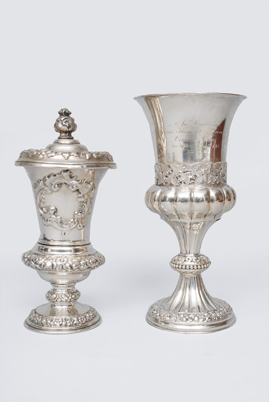 Two goblets with floral relief decoration