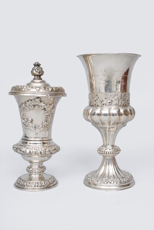 Two goblets with floral relief decoration Two goblets with floral relief decoration