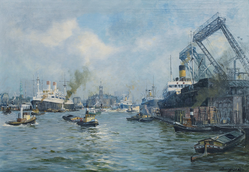 Gustav Burghardt - Blick über den Hamburger Hafen auf die Kehrwiederspitze Blick über den Hamburger Hafen auf die Kehrwiederspitze