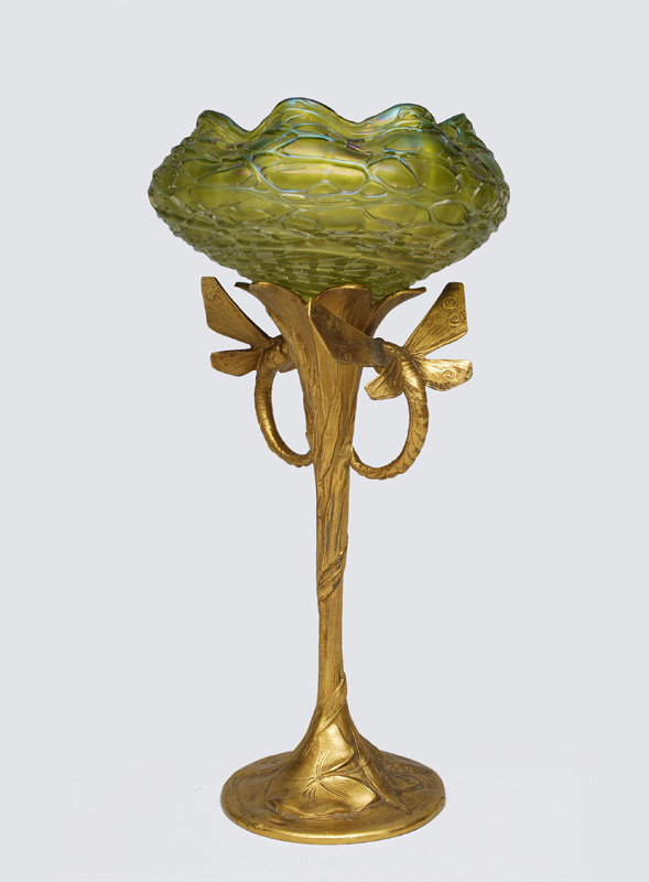 A floral Art Nouveau vase with dragonflys