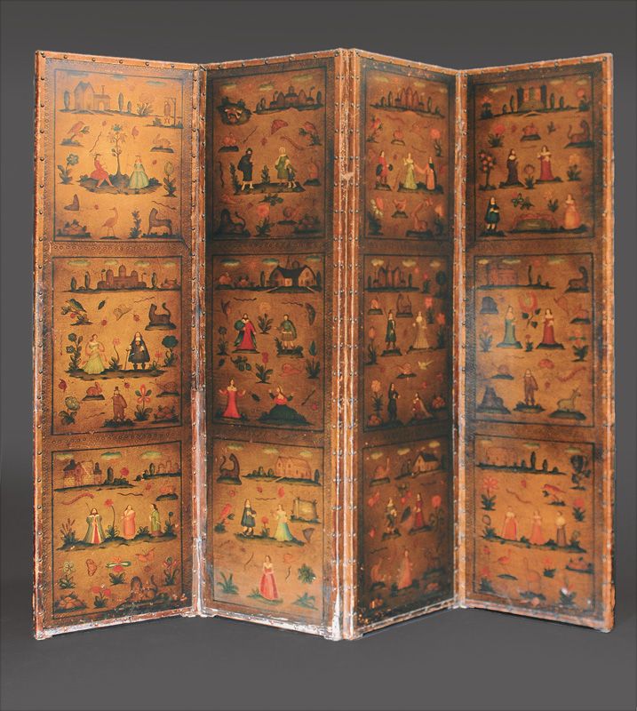 A rare folding screen with noble figural scenes