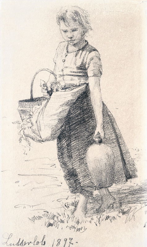  A Pair of Drawings - Mother and Child on the Field