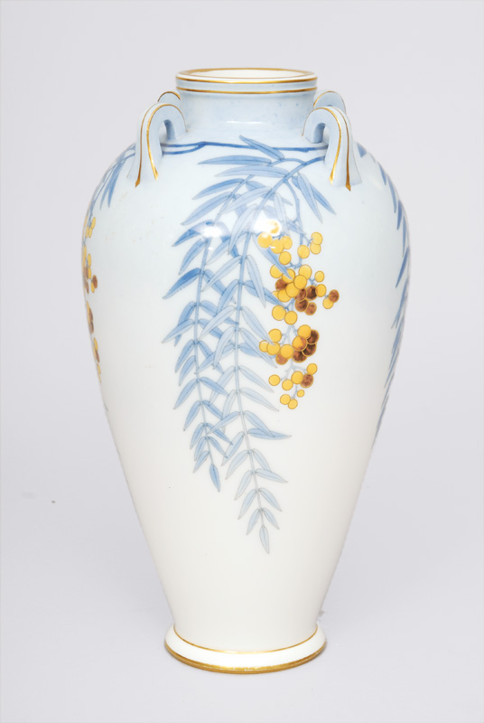 An amphorae-shaped vase with floral decoration and gilding