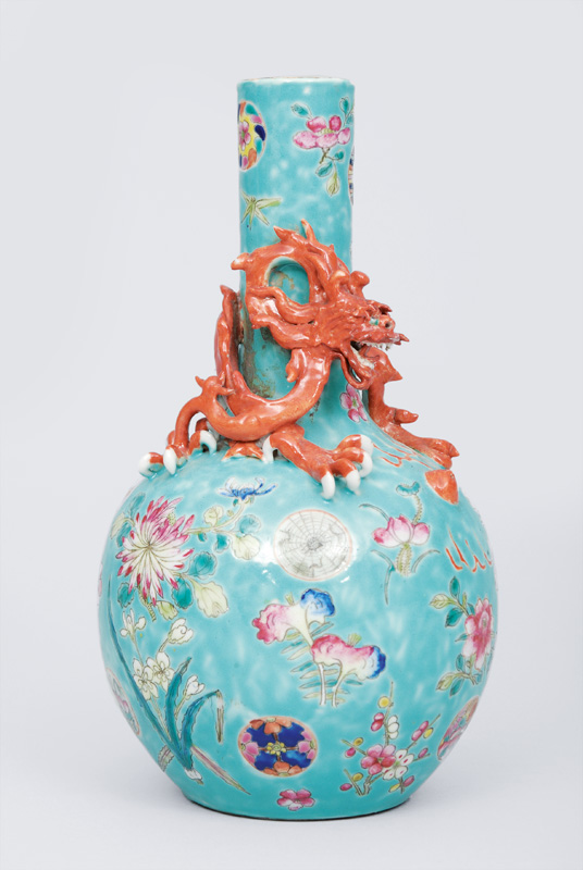 A baluster-shaped vase with applied dragon