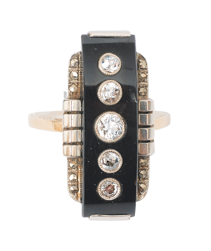 An Art-déco onyx ring with diamonds