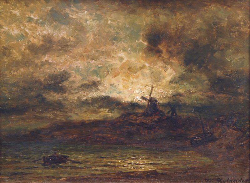 Fisherman in a Moonlit Landscape