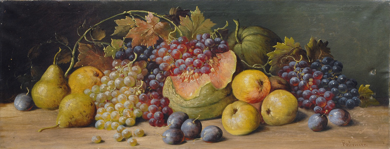 Früchtestilleben mit Melonen, Birnen und Trauben