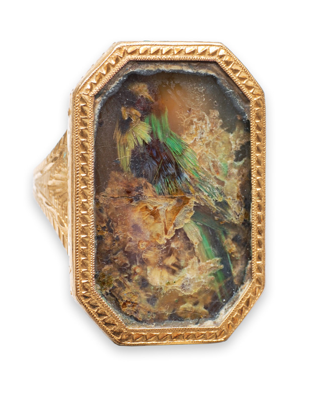 Seltener Napoleon-III-Ring mit Miniatur eines Vogels