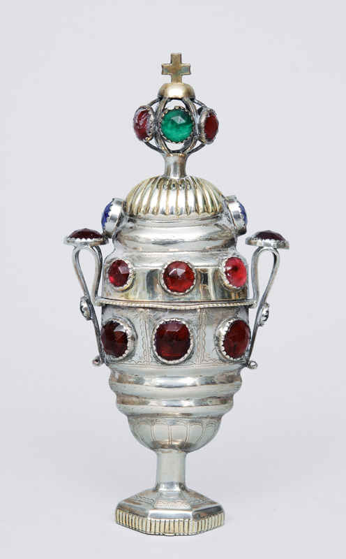An Empire fragrance jar with coloured stones