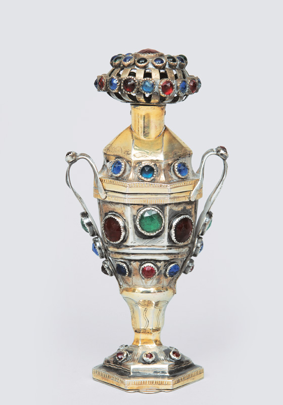 Prunkvolles Riechdöschen in Vasenform mit reichem Stein-Besatz