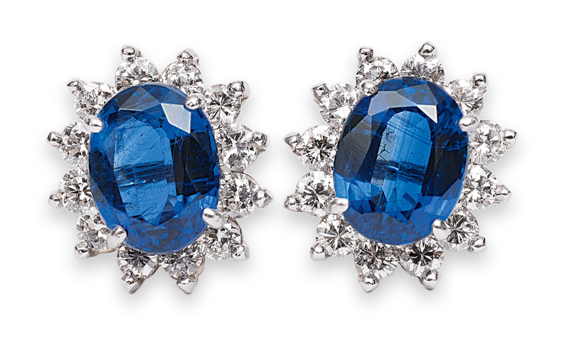 A pair of fine sapphire diamond earstuds