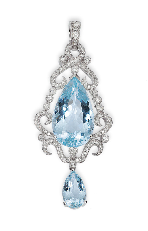 A splendid aquamarine diamond pendant in the Victorian style