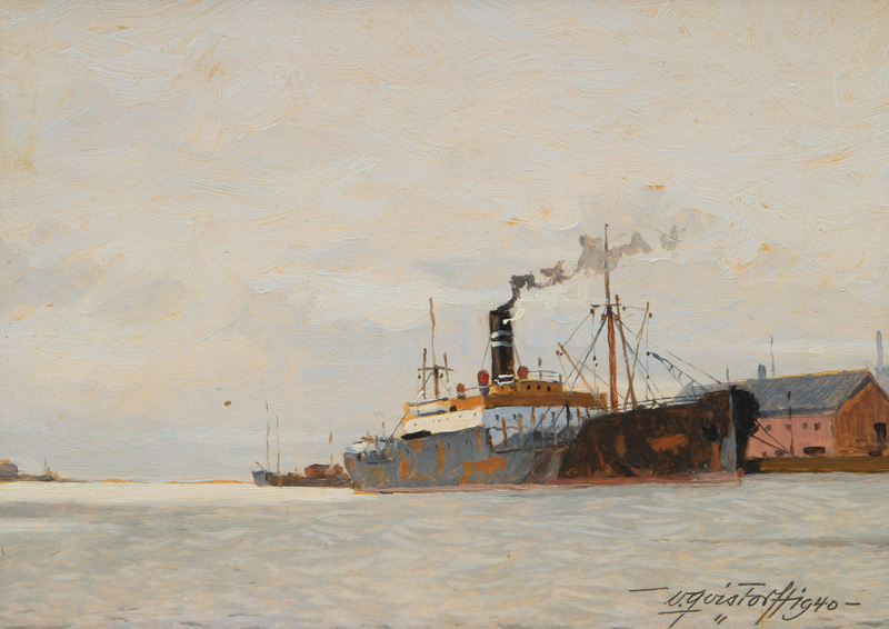 Harbour Scenery with Freighter