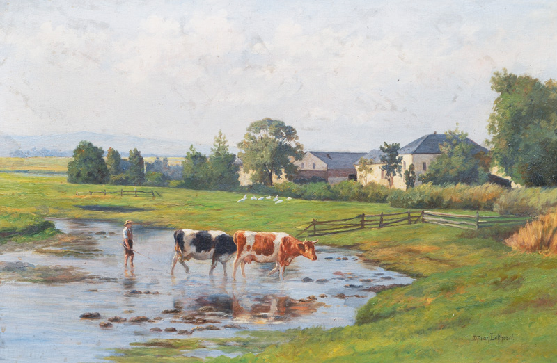 Cows and Herder at the Ford