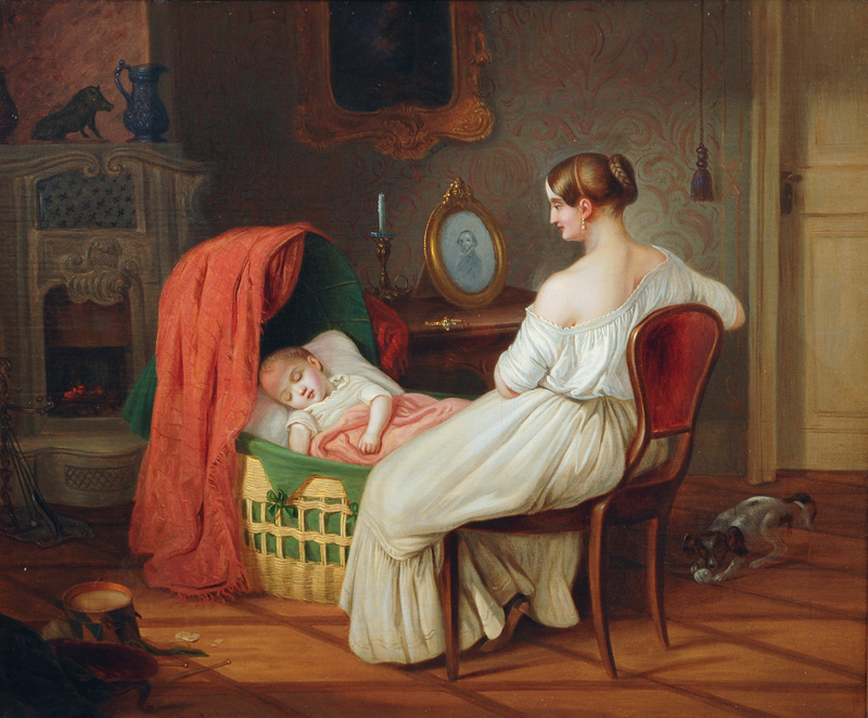 Young mother at her Child"s Cradle