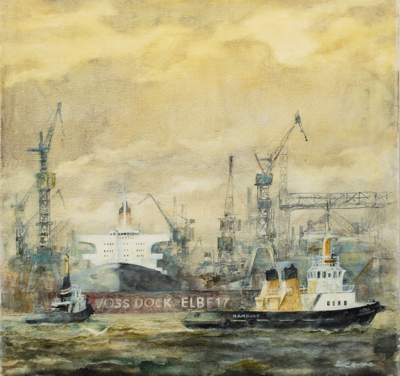 View on a Dock of Blohm & Voss Shipyard