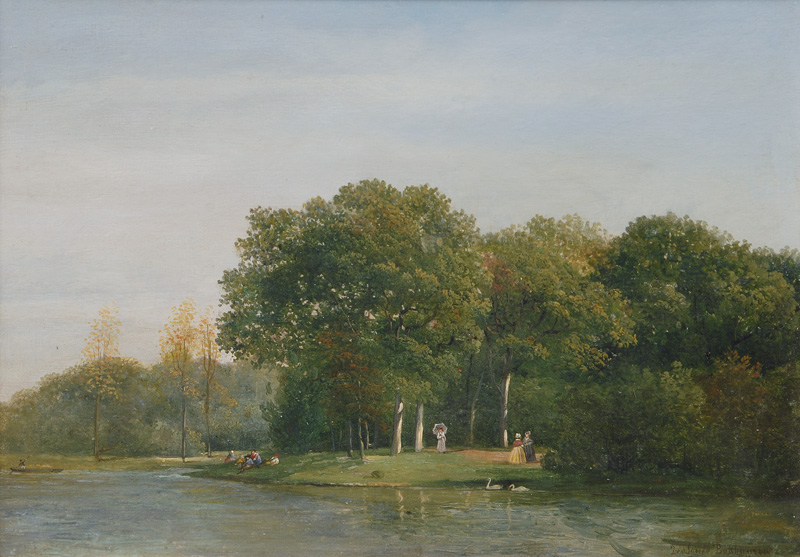 Julius Jacobus van de Sande Bakhuyzen - Wooded Waterside with elegant Party Wooded Waterside with elegant Party