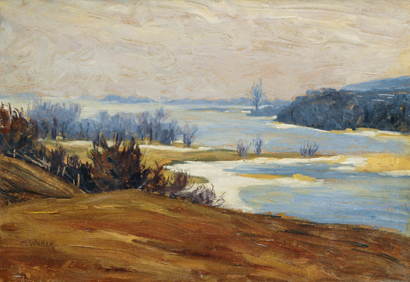 Marie Weber - Pair of Paintings Ziegelsee and River with Barges Pair of Paintings Ziegelsee and River with Barges