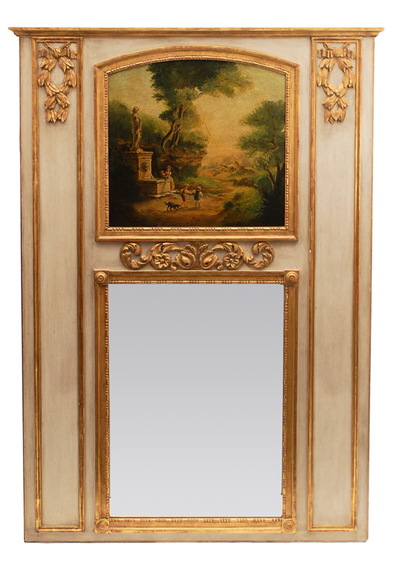 A large trumeau mirror with idyllic Rococo scenes