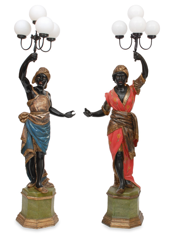 A pair of Venetian blackamoor lamps