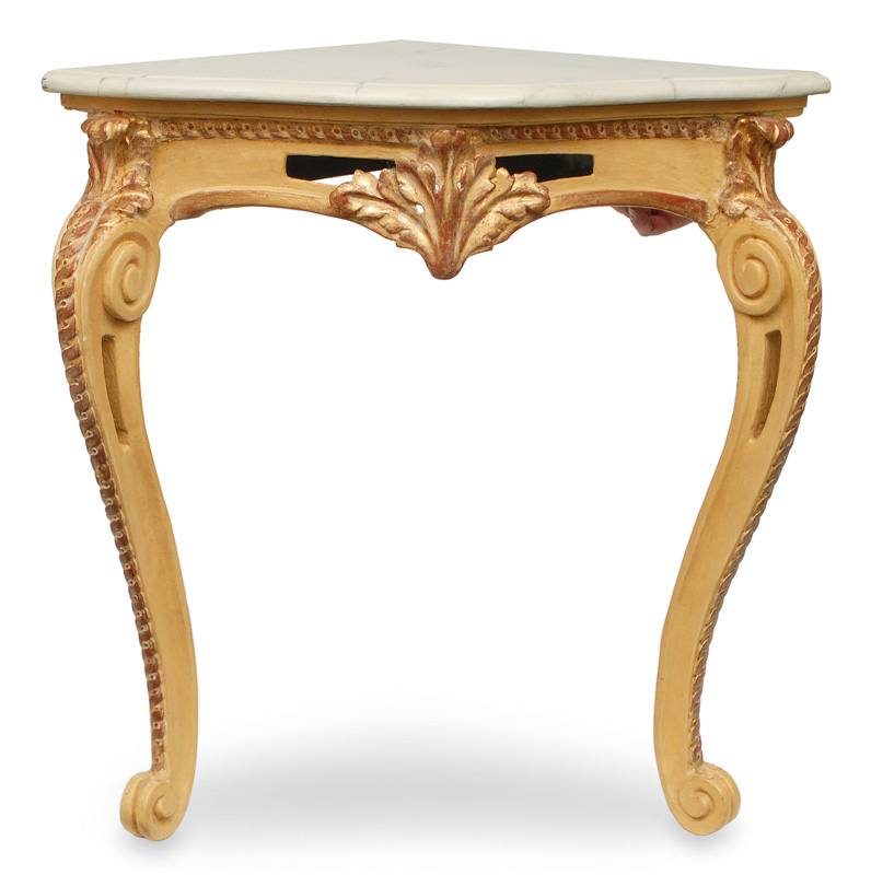 A coloured corner console table in the style of Baroque