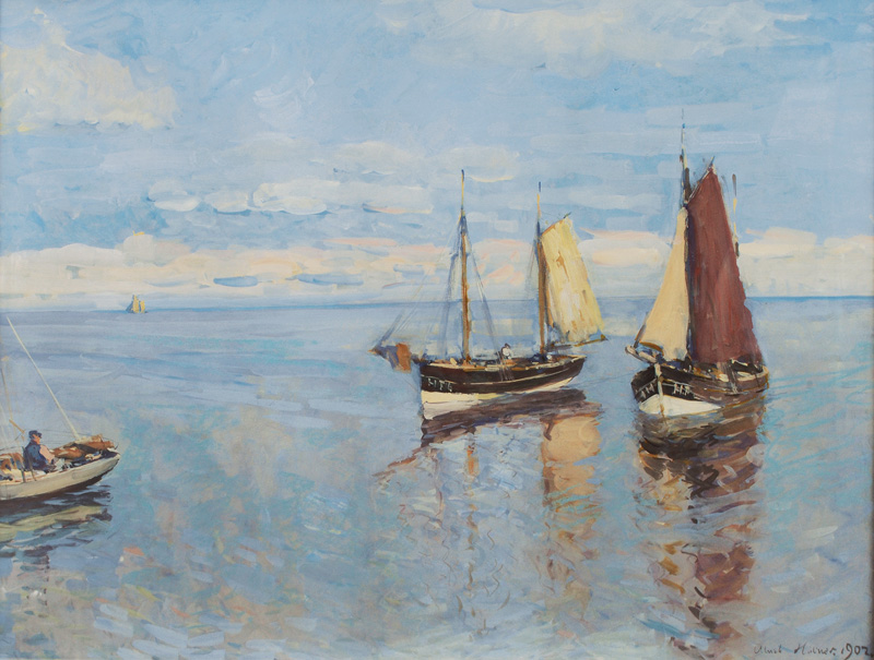 Ulrich Hübner - Finkenwerder Fischerboote auf ruhiger See Finkenwerder Fischerboote auf ruhiger See
