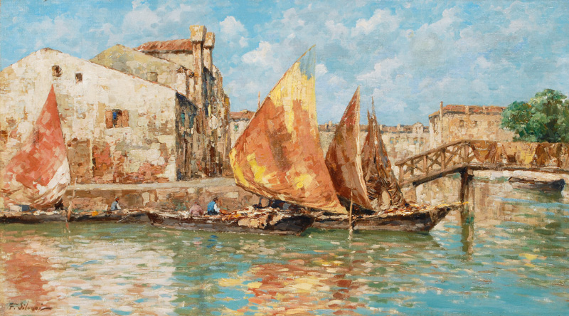Boote auf dem Rio Pallada in Venedig