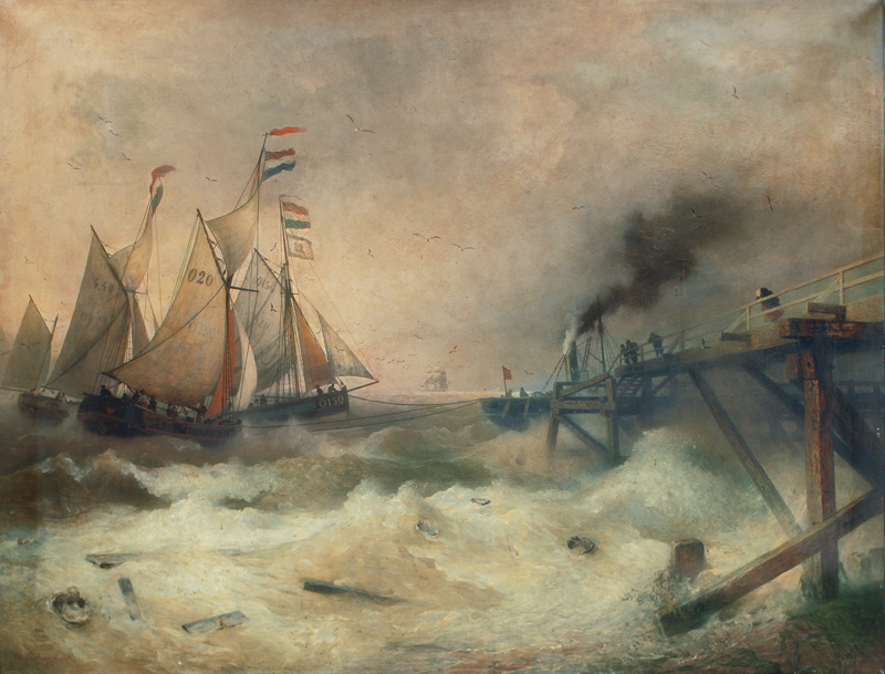 Andreas Achenbach - Fishing Boats and Tugboat at the Mole of Ostende Fishing Boats and Tugboat at the Mole of Ostende