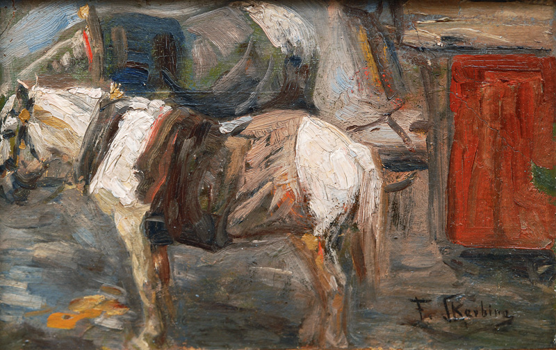 Franz Skarbina - Waiting Coach Horses Waiting Coach Horses