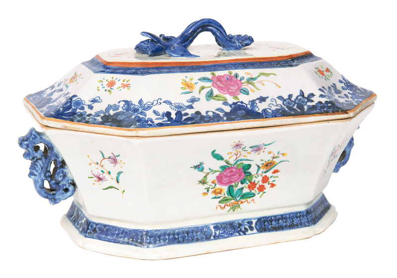 A large tureen and cover with floral decoration